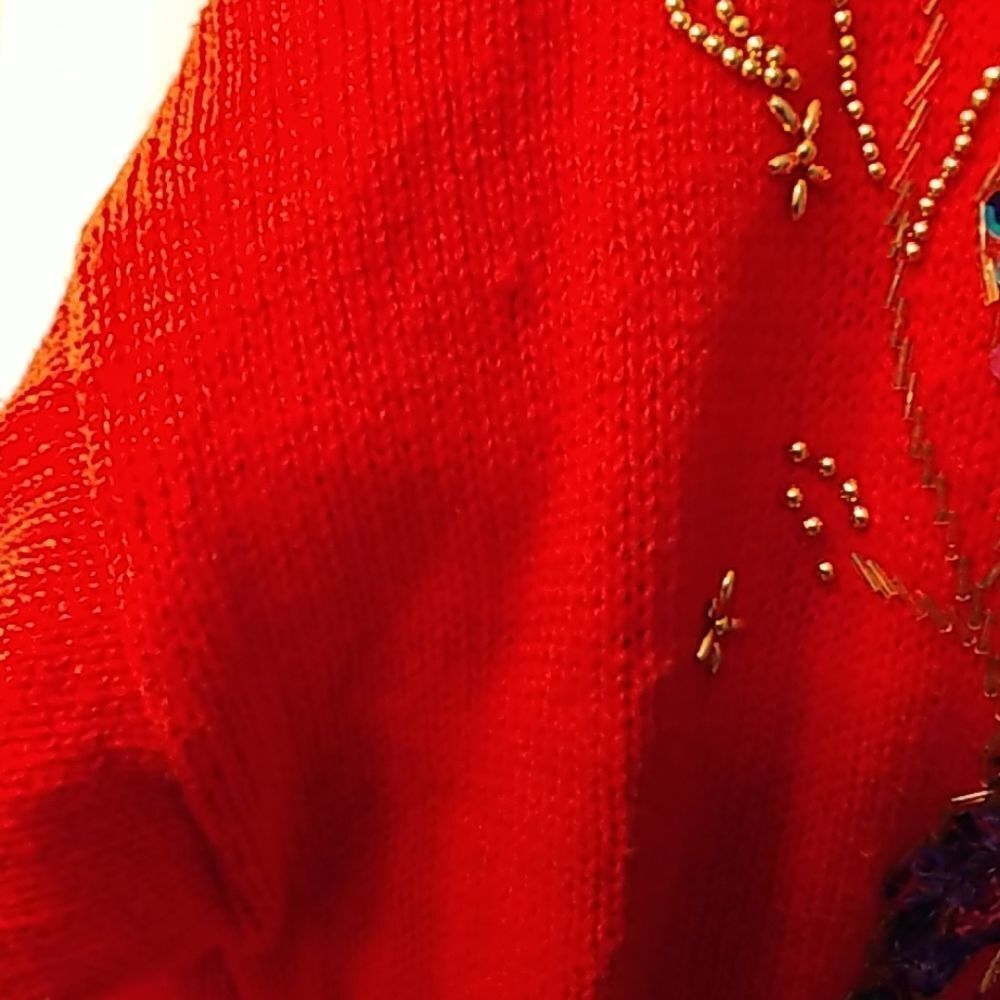 Gloriously Gaudy Red Sequined Floral Sweater - Picture 7 of 7